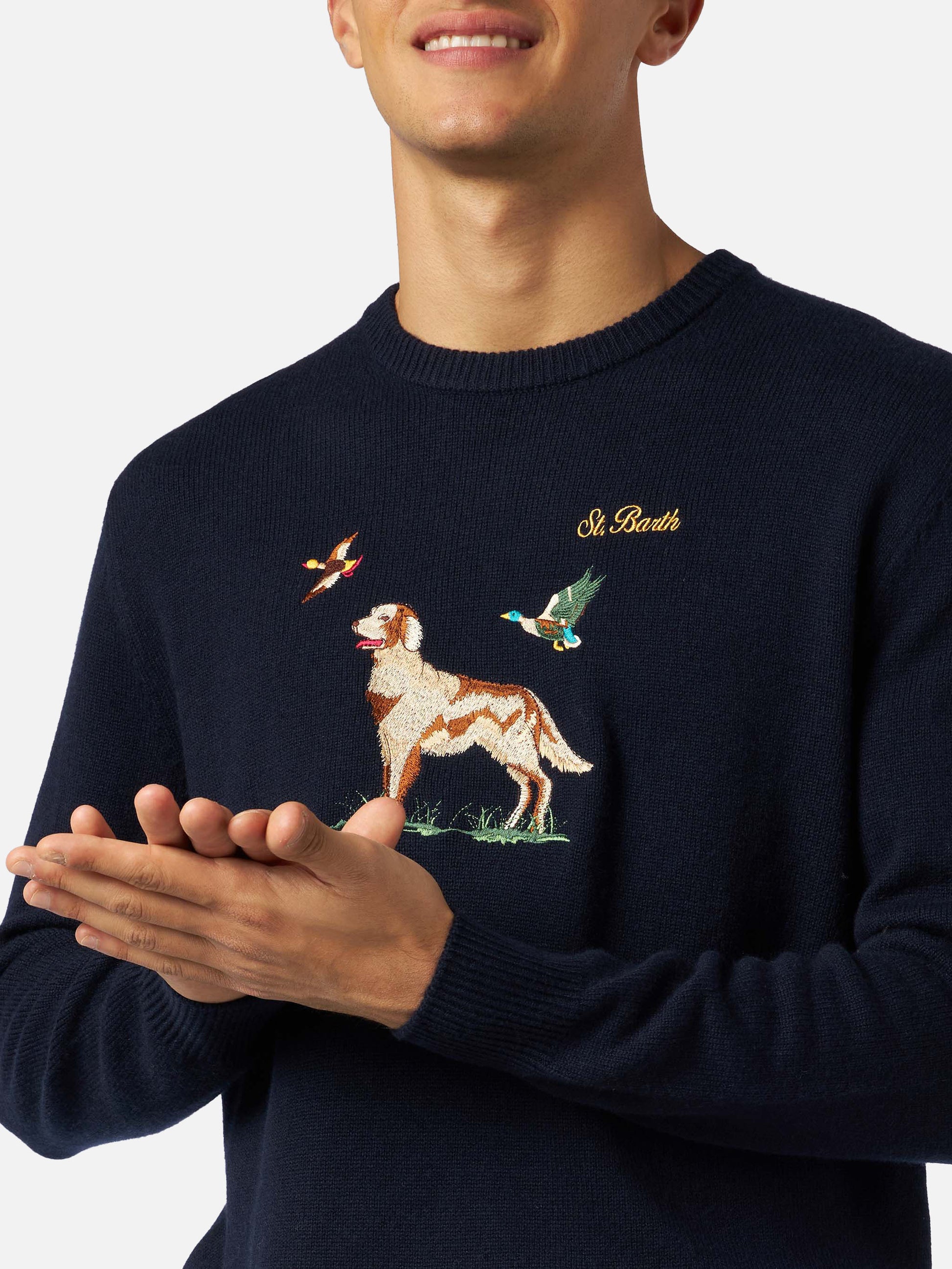 Man crewneck donegal sweater with English pointer jacquard - MC2 Saint Barth