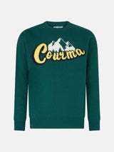 Man crewneck sweater with Courma mountains jacquard