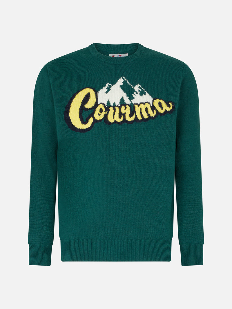 Man crewneck sweater with Courma mountains jacquard