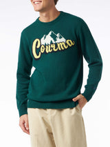 Man crewneck sweater with Courma mountains jacquard