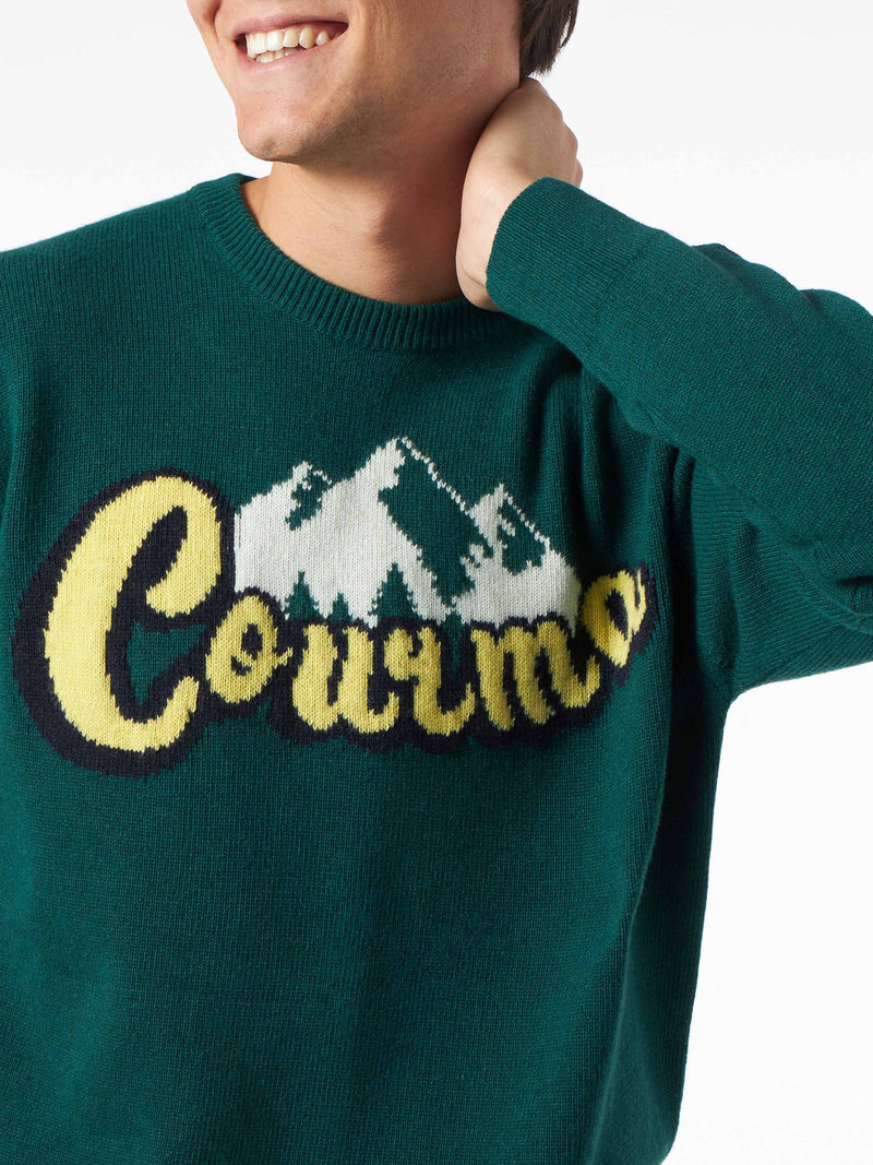 Man crewneck sweater with Courma mountains jacquard