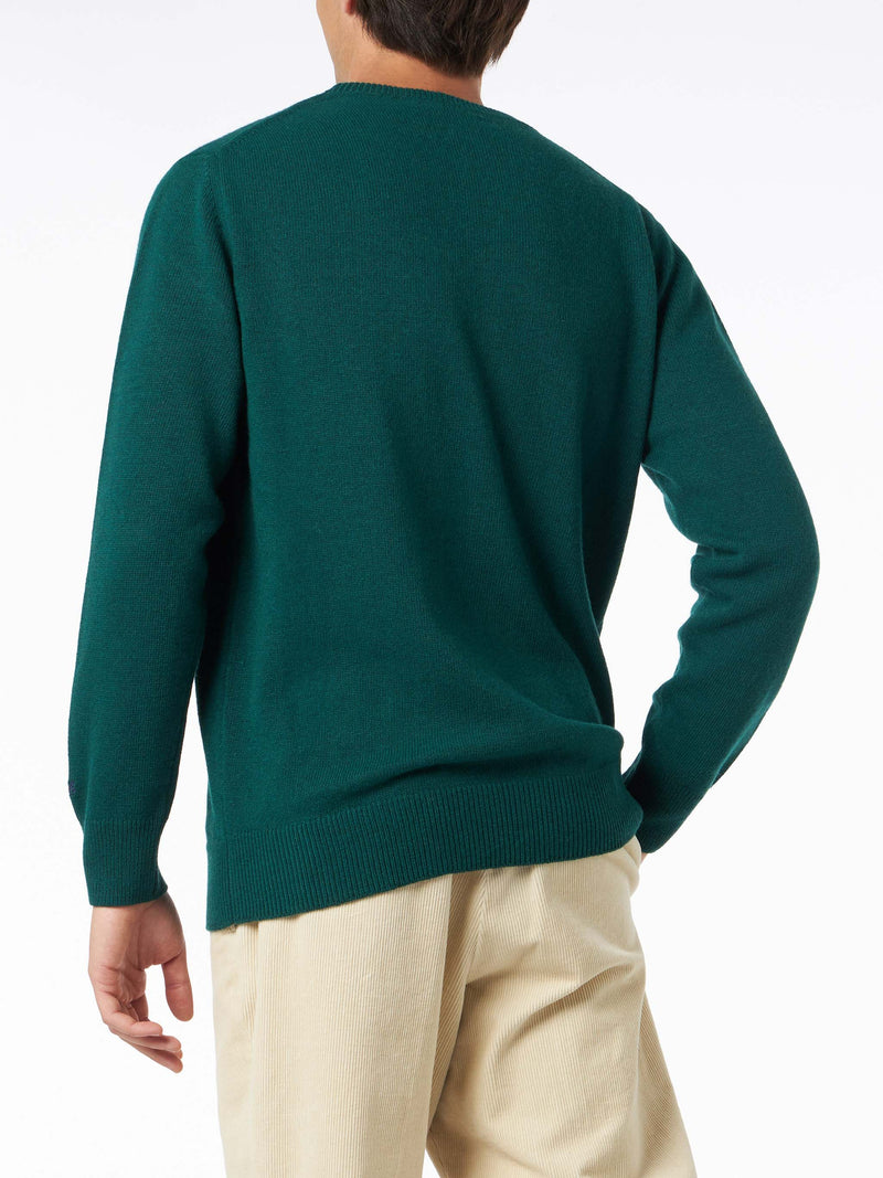 Man crewneck sweater with Courma mountains jacquard