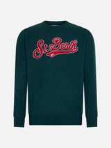 Man crewneck green sweater with St. Barth embroidery