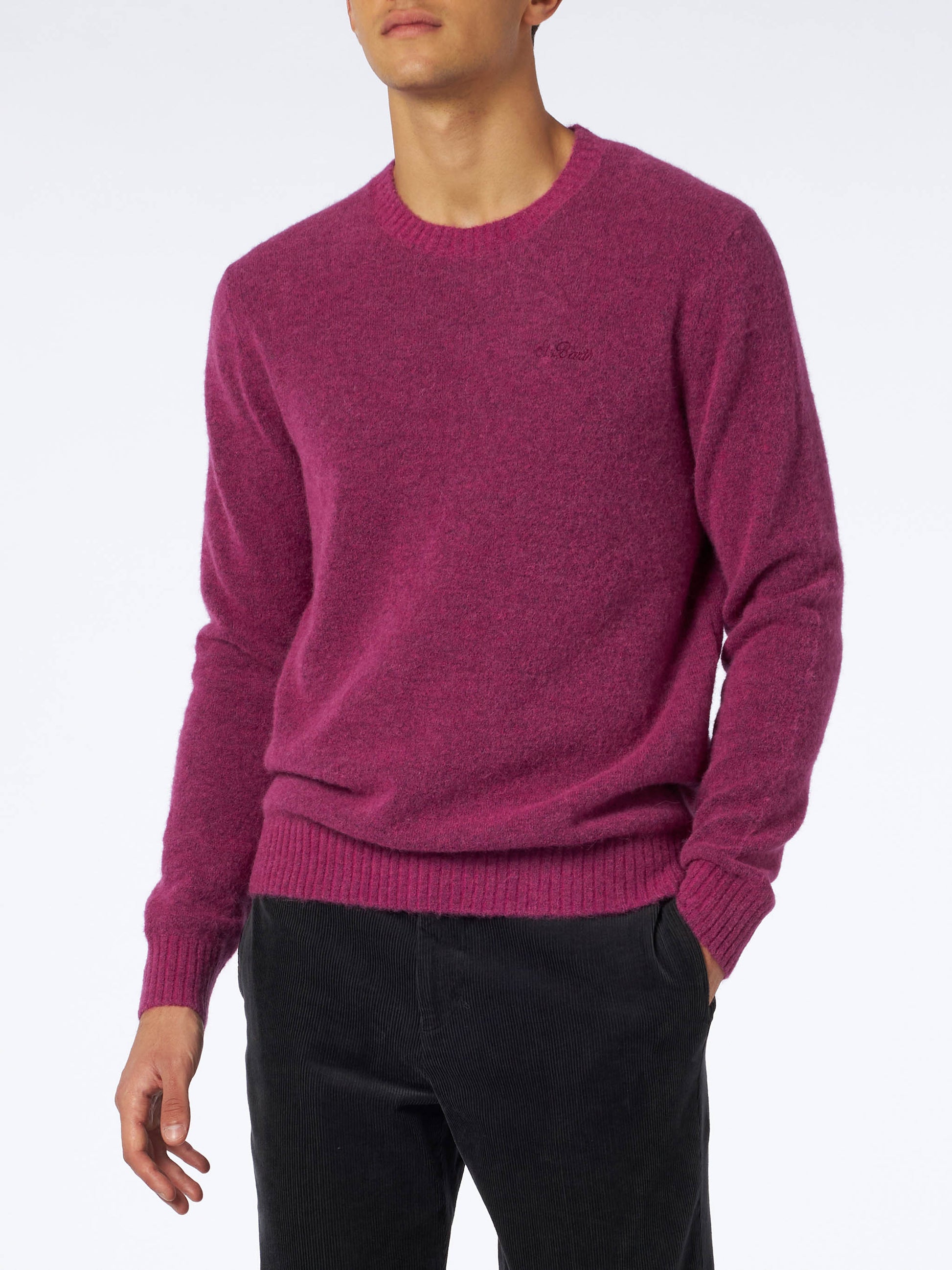 Man fuchsia stretch wool sweater with St. Barth embroidery - MC2 Saint Barth