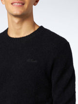 Man black stretch wool sweater with St. Barth embroidery