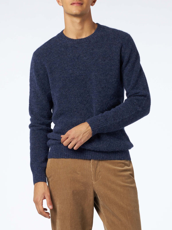 Man navy blue stretch wool sweater with St. Barth embroidery
