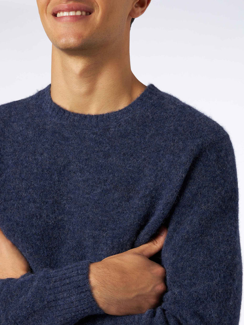 Marineblauer Herrenpullover aus Stretch-Wolle mit St. Barth-Stickerei