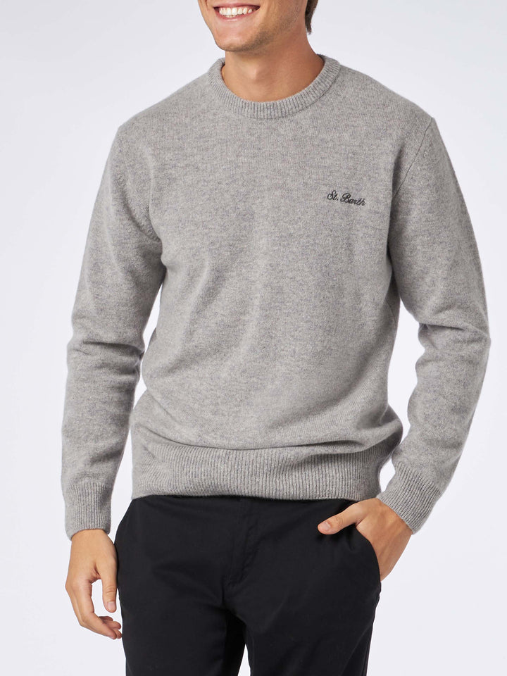 Man crewneck grey melange sweater with St. Barth embroidery - MC2 Saint Barth