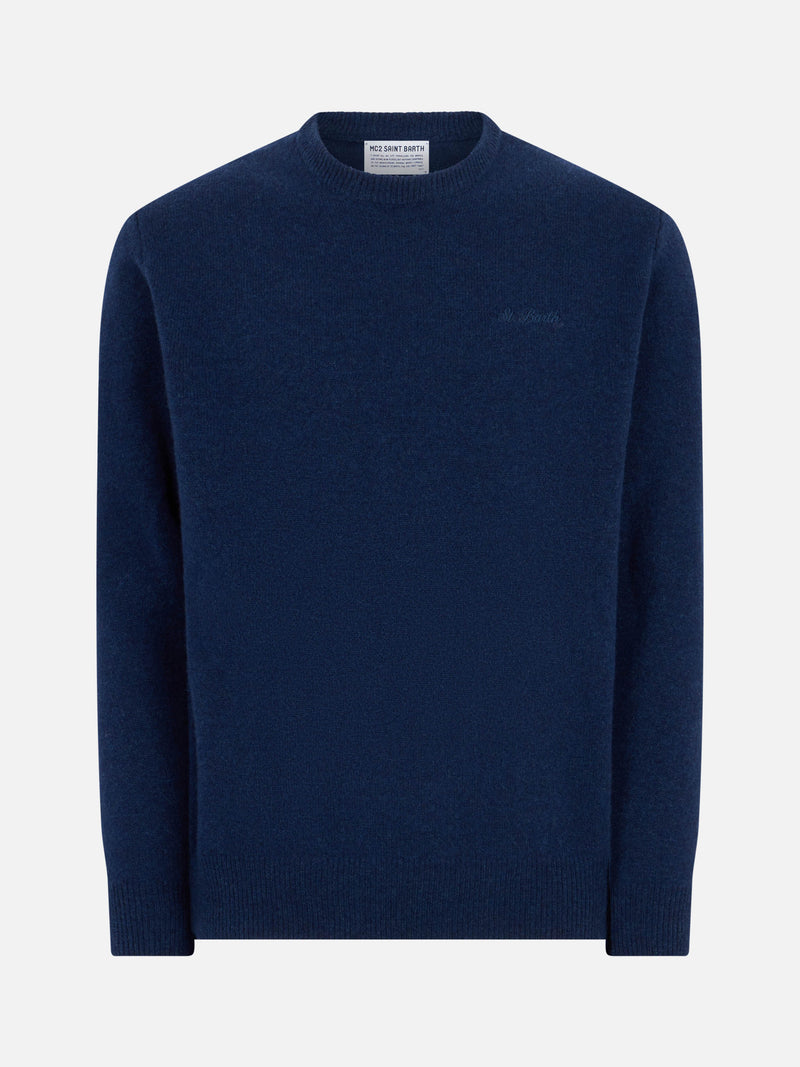 Maglione da uomo girocollo blu con ricamo St. Barth