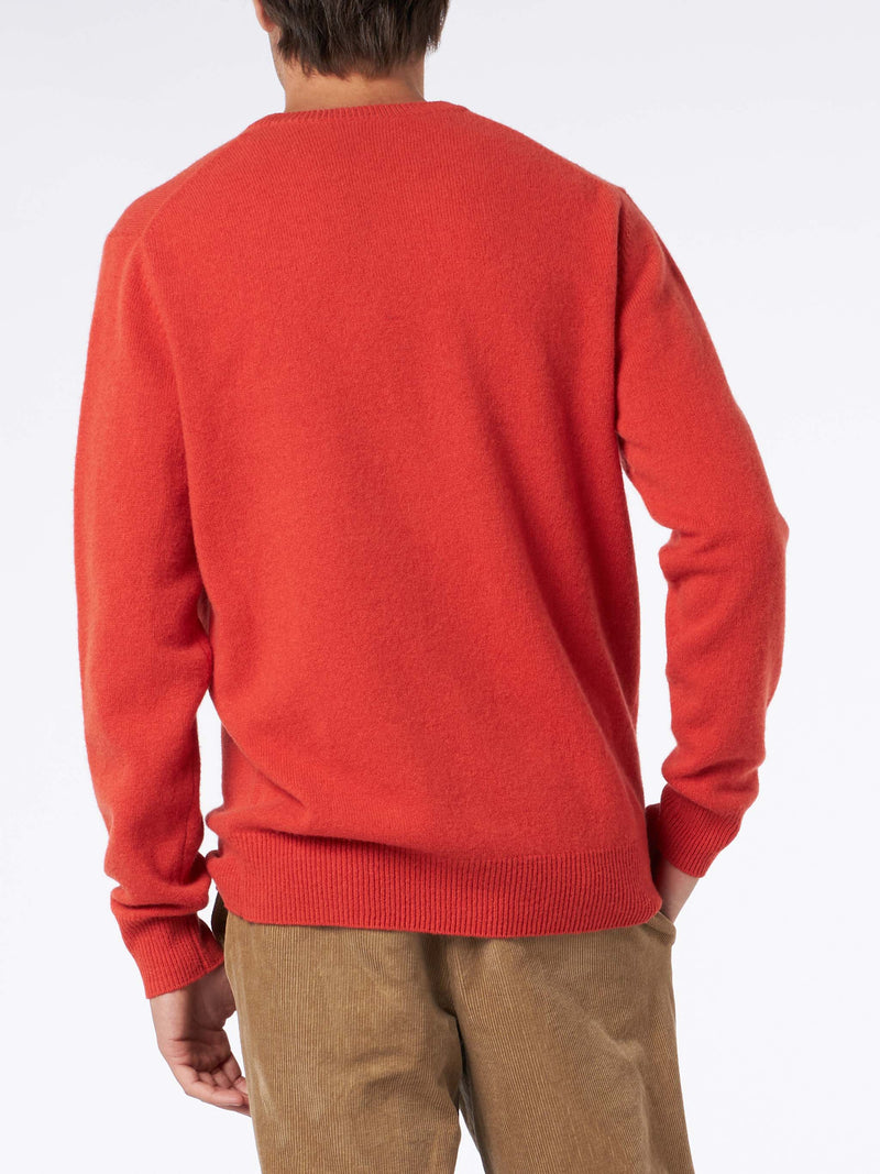 Man crewneck orange sweater with St. Barth embroidery