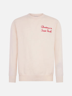 Crewneck sweater Heron with Christmas in Saint Barth embroidery