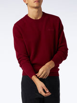 Man crewneck burgundy sweater with St. Barth embroidery