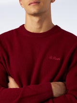 Man crewneck burgundy sweater with St. Barth embroidery