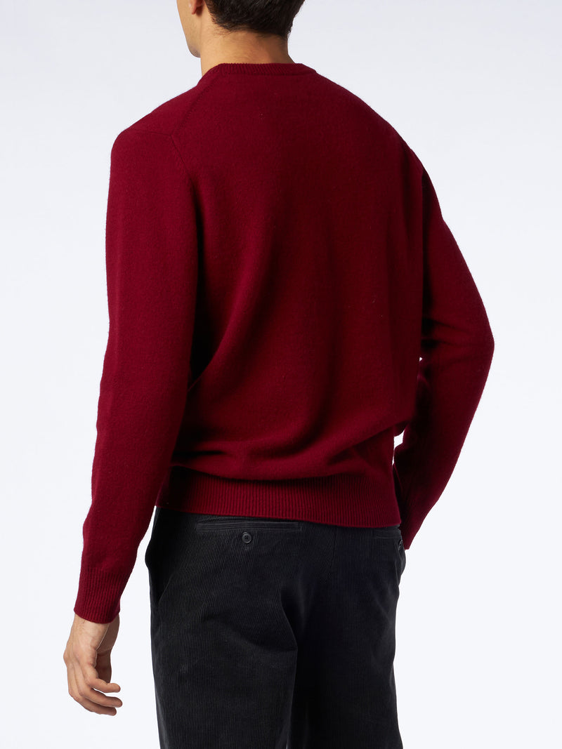 Man crewneck burgundy sweater with St. Barth embroidery