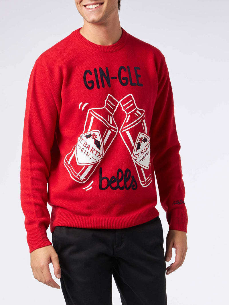 Maglia da uomo rossa stampa Gin-Gle Bells