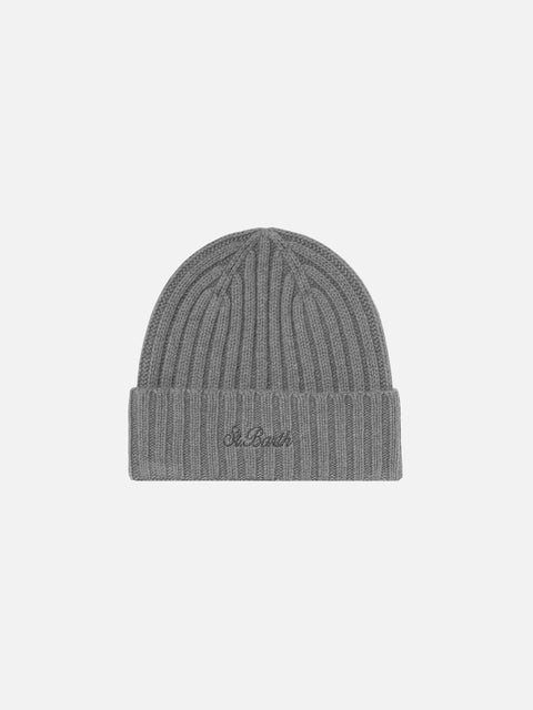 Man grey cashmere hat Wengen with St. Barth embroidery - MC2 Saint Barth