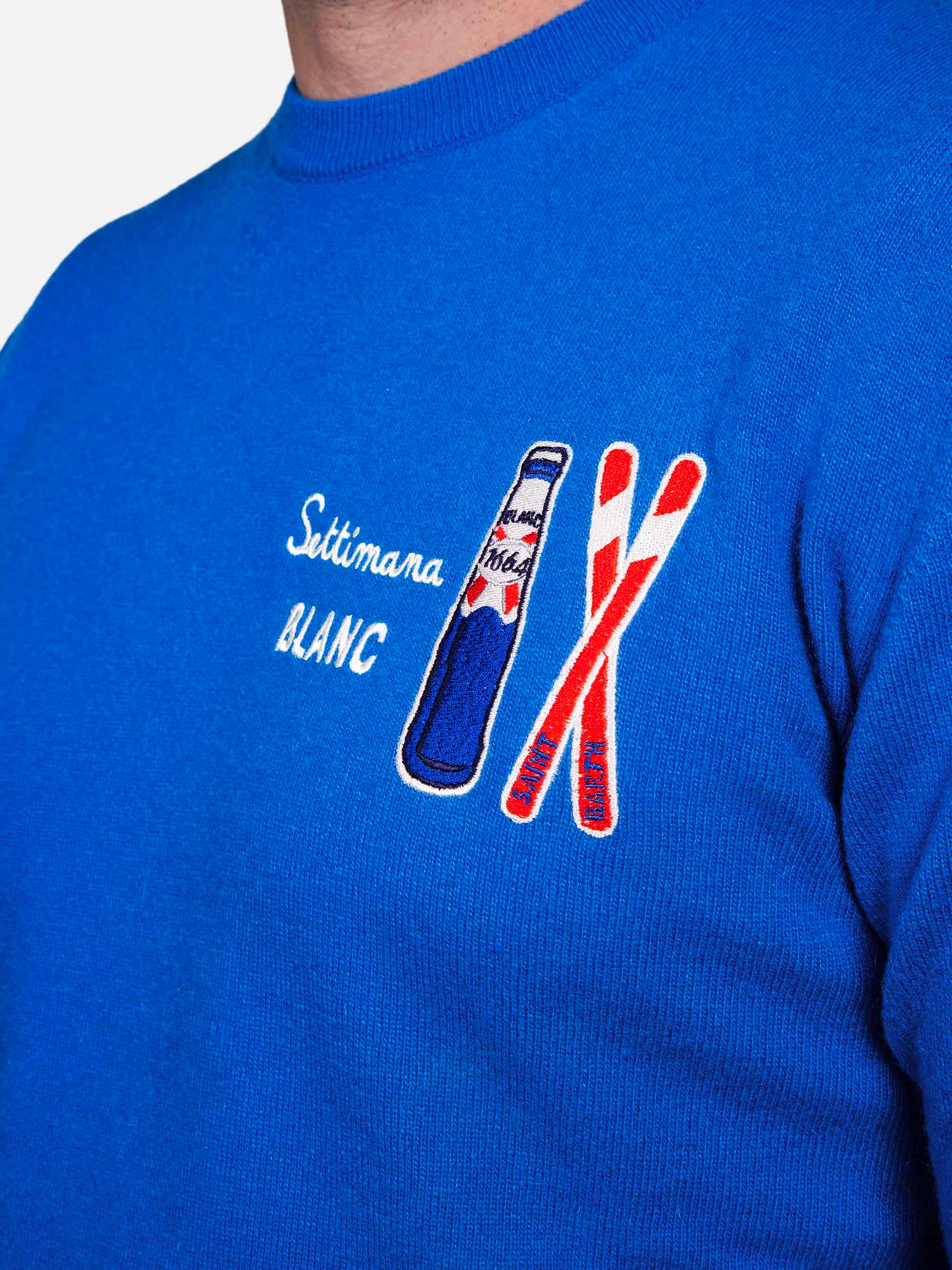 Man bluette sweater Heron Light with Settimana Blanc embroidery | BLANC 1664 SPECIAL EDITION - MC2 Saint Barth