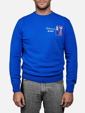 Man bluette sweater Heron Light with Settimana Blanc embroidery | BLANC 1664 SPECIAL EDITION - MC2 Saint Barth