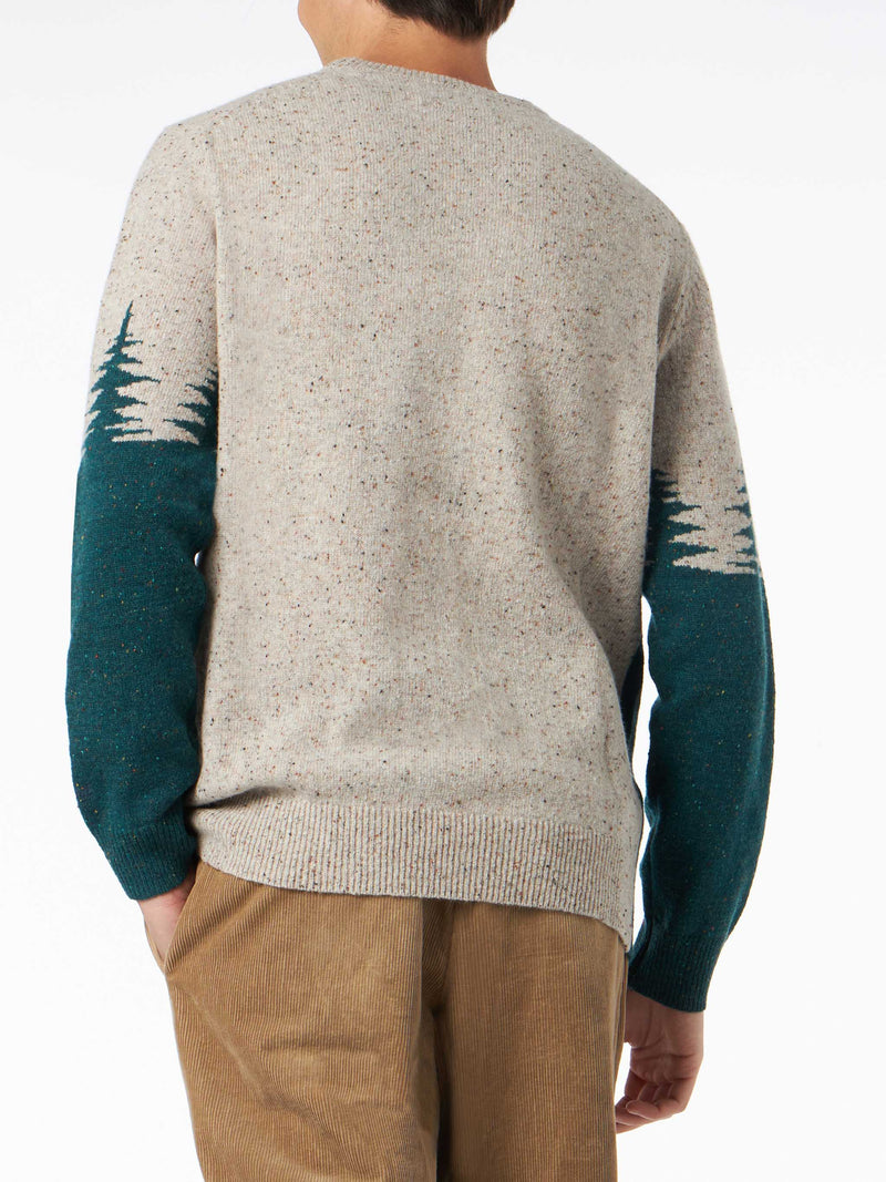 Man crewneck donegal sweater with St. Moritz postcard jacquard print