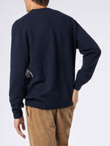 Man crewneck sweater with Cervinia postcard jacquard print