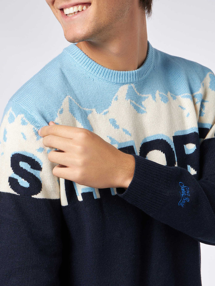 Man crewneck sweater with St. Moritz postcard jacquard - MC2 Saint Barth