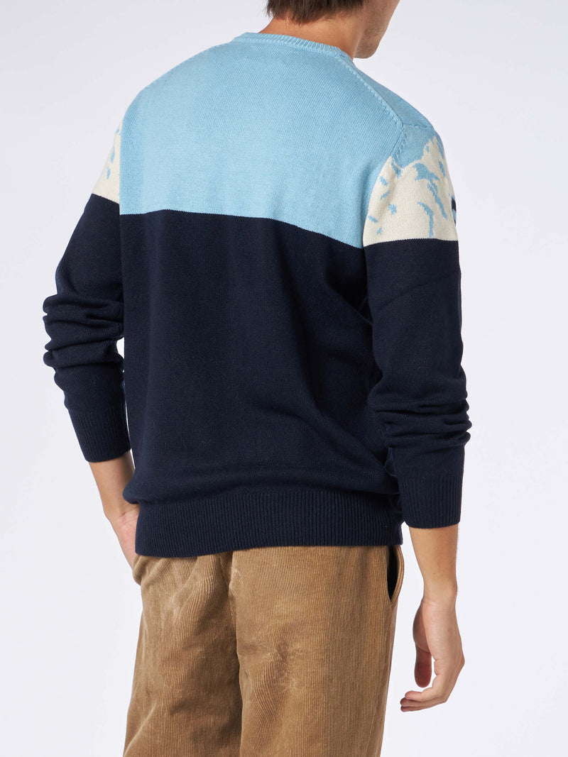 Man crewneck sweater with St. Moritz postcard jacquard print