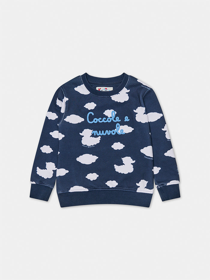 Kid crewneck blue sweatshirt with Coccole e nuvole embroidery | COCCOLEBIMBI SPECIAL EDITION - MC2 Saint Barth