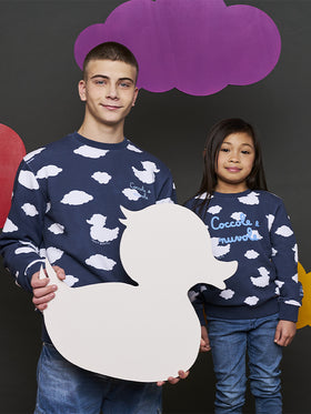 Kid crewneck blue sweatshirt with Coccole e nuvole embroidery | COCCOLEBIMBI SPECIAL EDITION - MC2 Saint Barth