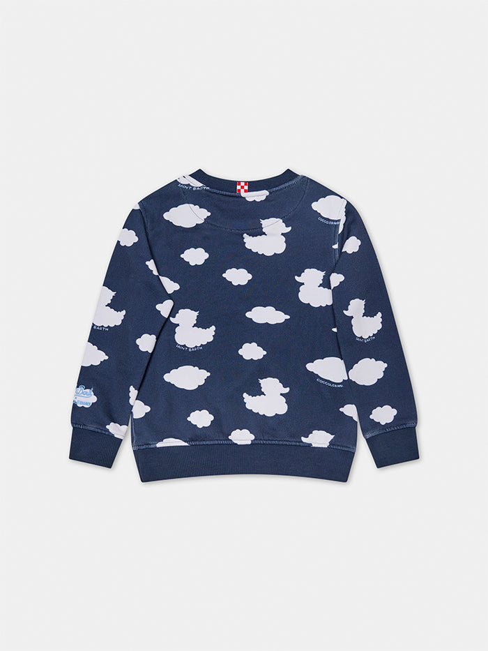 Kid crewneck blue sweatshirt with Coccole e nuvole embroidery | COCCOLEBIMBI SPECIAL EDITION - MC2 Saint Barth