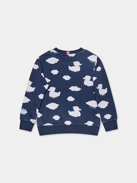 Kid crewneck blue sweatshirt with Coccole e nuvole embroidery | COCCOLEBIMBI SPECIAL EDITION - MC2 Saint Barth