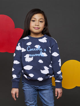 Kid crewneck blue sweatshirt with Coccole e nuvole embroidery | COCCOLEBIMBI SPECIAL EDITION - MC2 Saint Barth