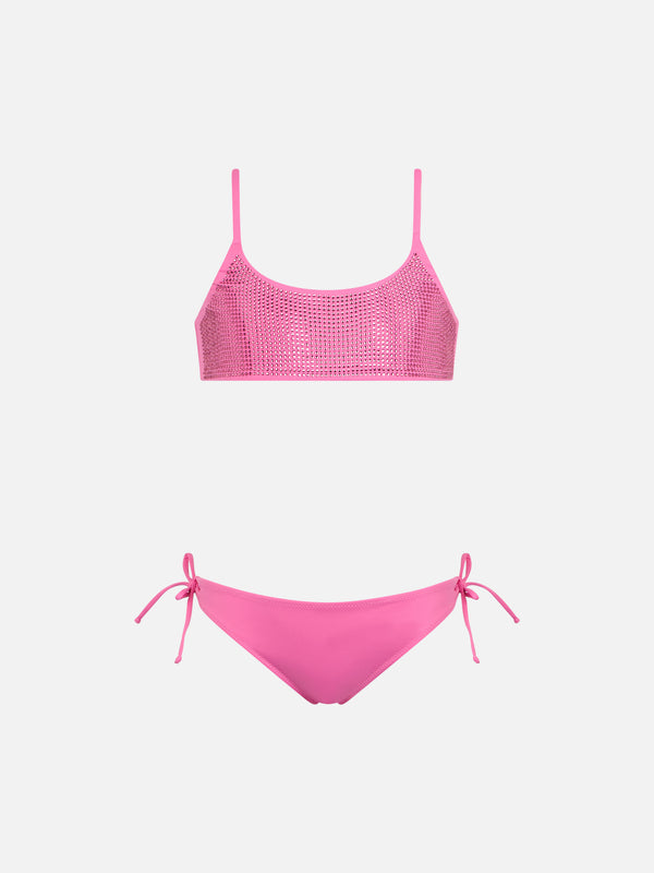 Bikini bralette rosa per bambina Jaiden con strass