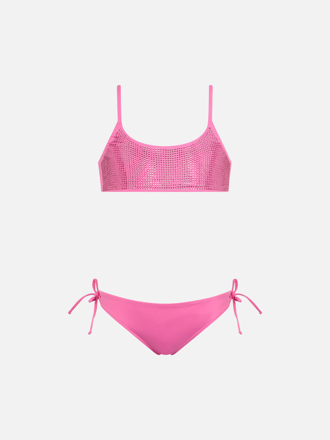 Mc2 Saint Barth Bikini bralette rosa per bambina Jaiden con strass