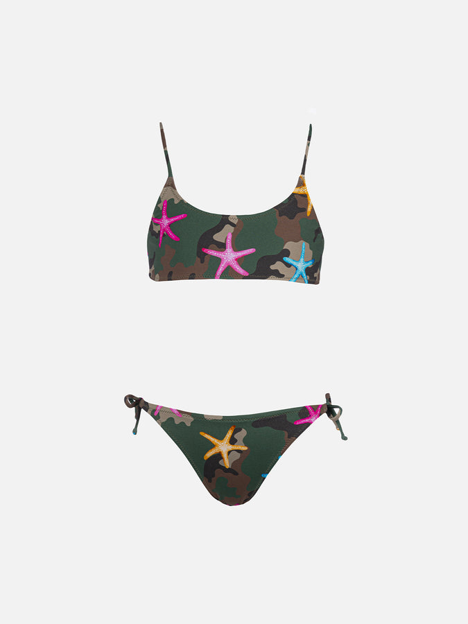 Mc2 Saint Barth Bikini bralette per bambina Jaiden con stella marina su stampa mimetica