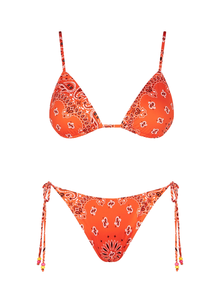 Woman orange triangle bikini with bandanna print - MC2 Saint Barth