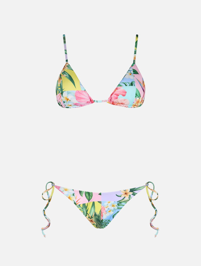 Bikini a triangolo color patch fiore