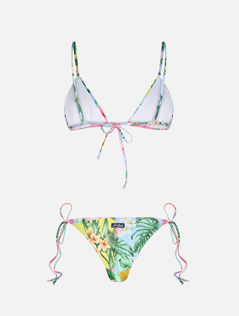 Triangel-Bikini mit Aufnäher und Blumenmuster