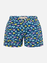 Boy lightweight fabric swim-shorts Jean Lighting with sharks print