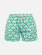 Boy lightweight fabric swim-shorts Jean Lighting with Panda print | PANDA SPECIAL EDITION