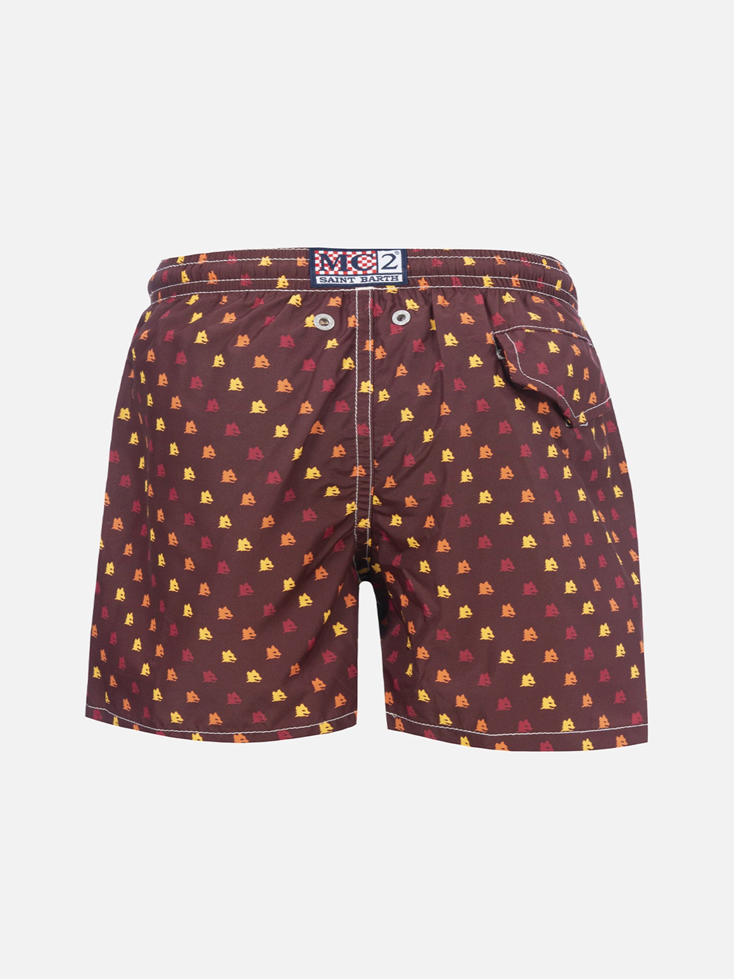 Leichte Jeans-Badeshorts aus Stoff mit Roma-Print | AS ROMA SPECIAL EDITION