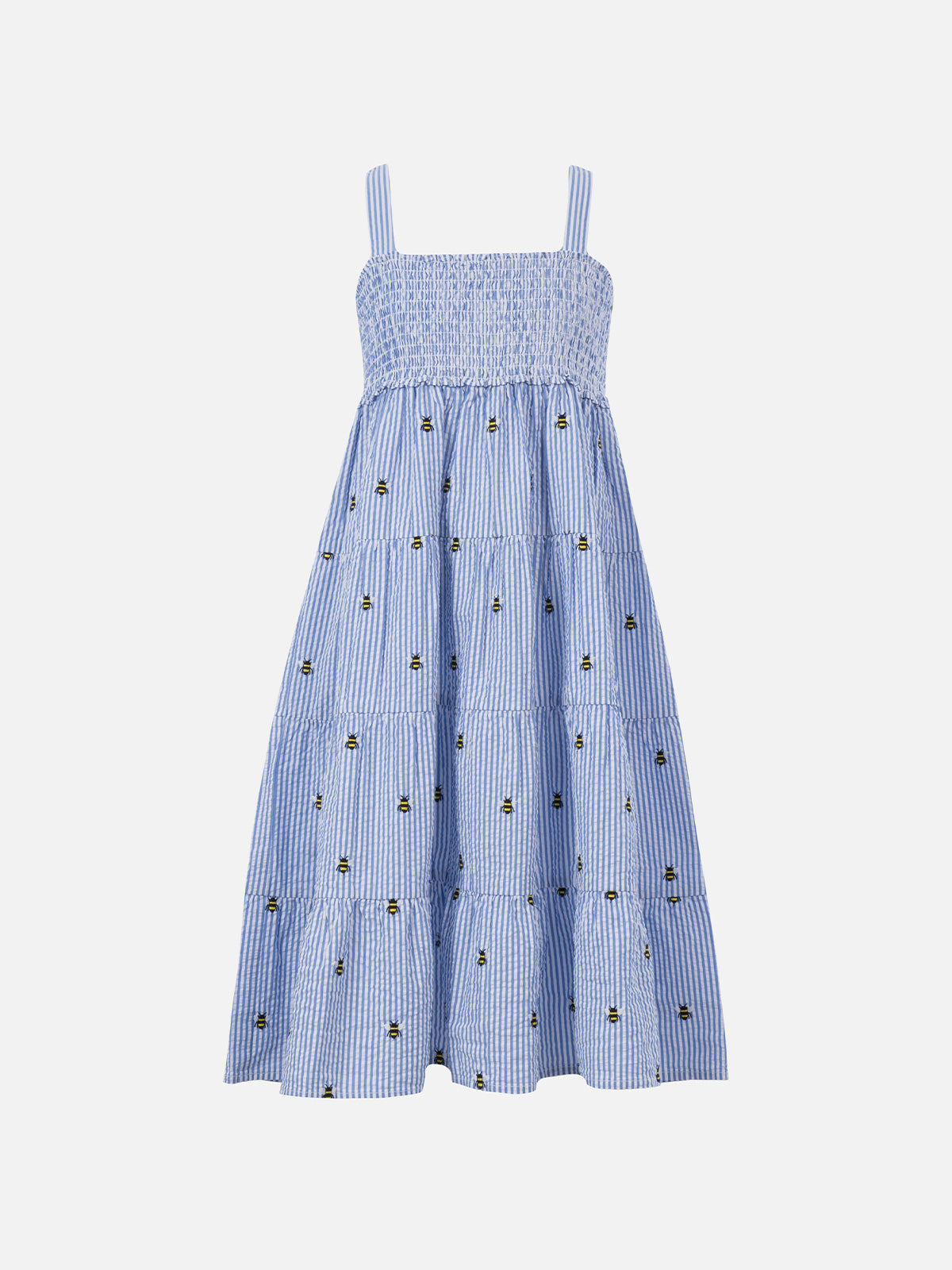 Girl seersucker dress Jemine Jr with bee embroidery - MC2 Saint Barth