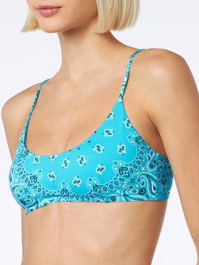 Woman bralette swimsuit with light blue bandanna print - MC2 Saint Barth