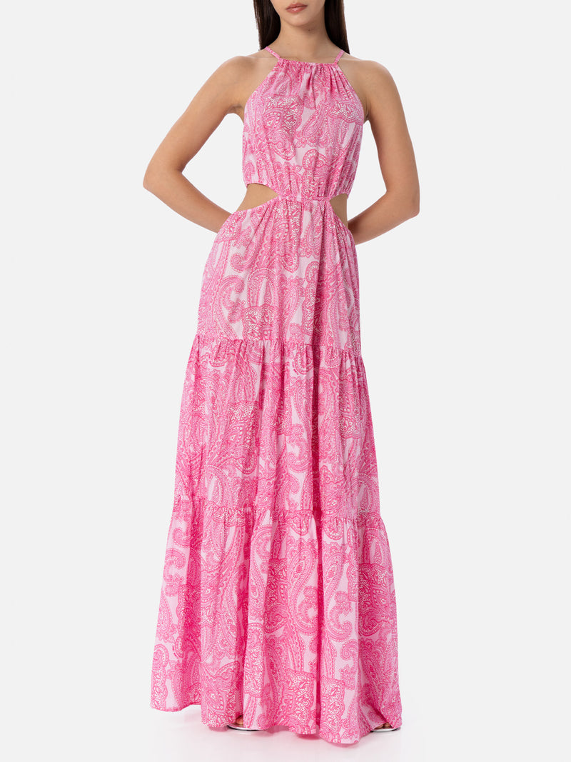 Woman cut out long dress Kaby with paisley print