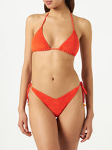 Bikini da donna a triangolo in spugna arancione con charms