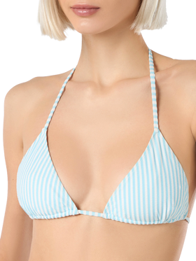 Woman seersucker striped triangle top swimsuit Leah - MC2 Saint Barth