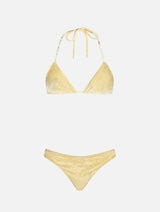 Gelber Damen-Triangel-Bikini aus Chenille, Leah Naomi