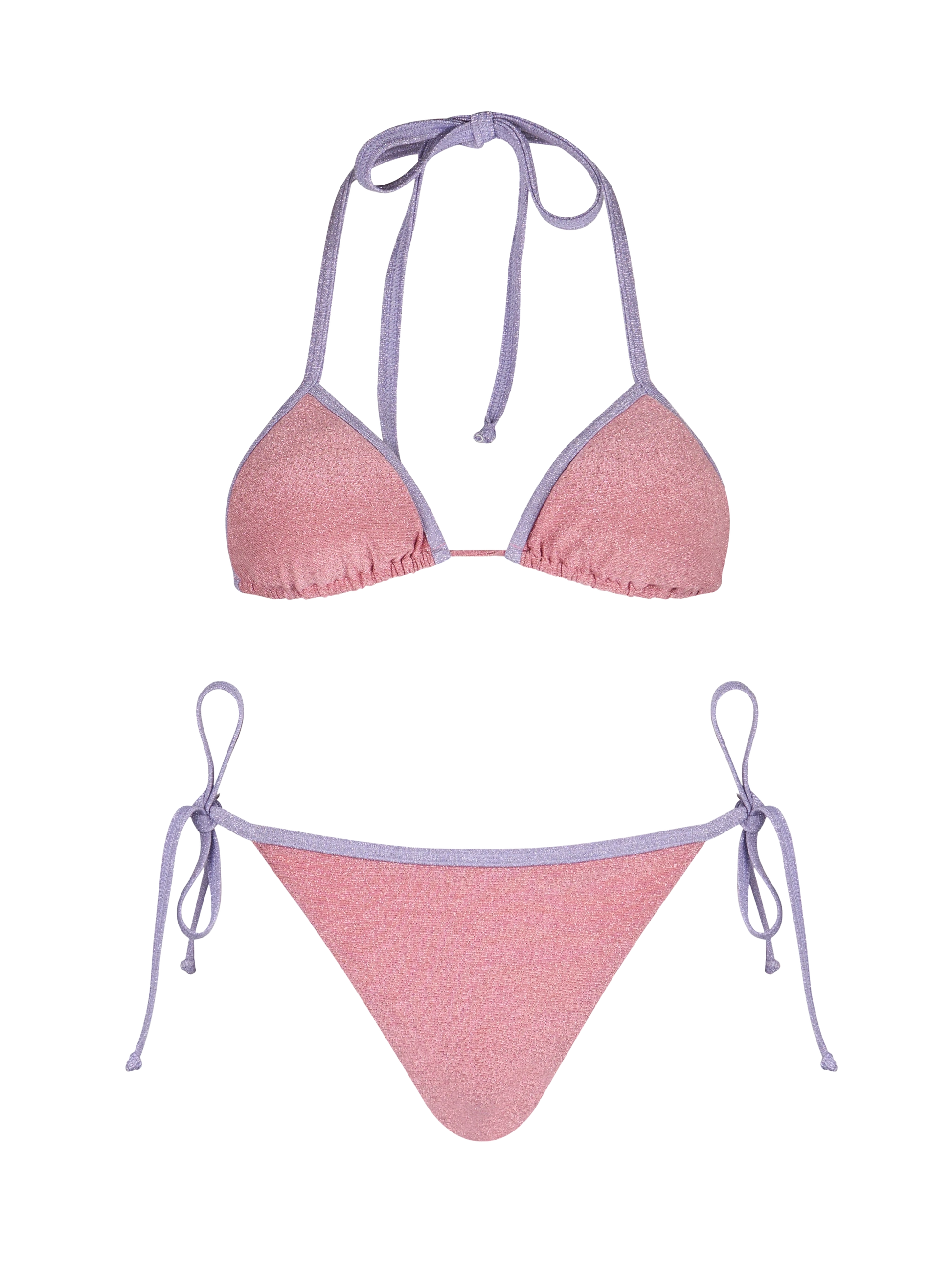 Woman pink lurex triangle bikini Leah Marielle with piping - MC2 Saint Barth