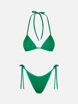Grüner Triangel-Bikini für Damen in Crinkle-Optik