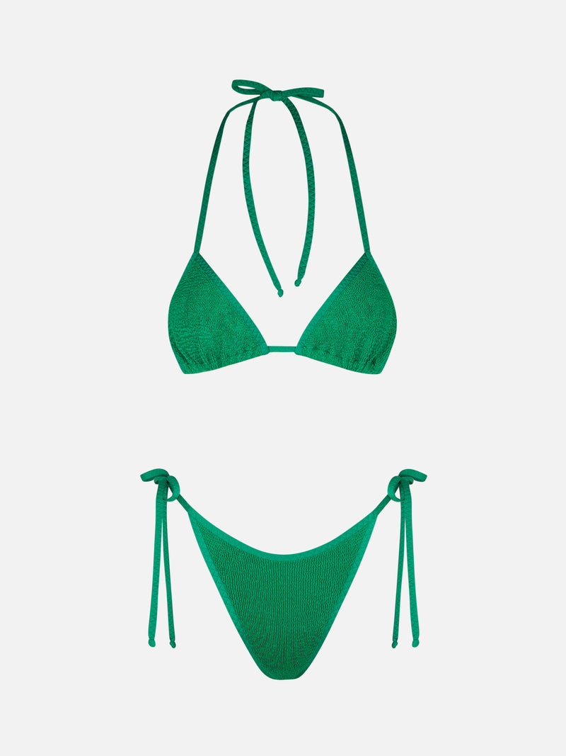 Grüner Triangel-Bikini für Damen in Crinkle-Optik