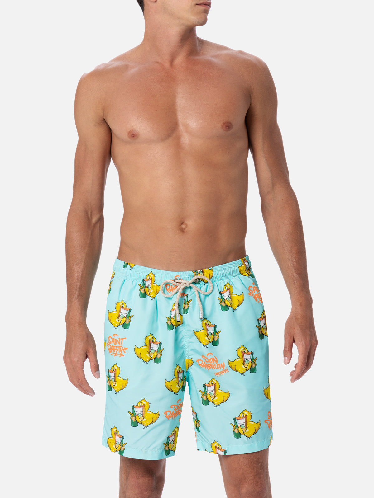 Man lightweight fabric swim-shorts Lighting with Cryptopuppets print | CRYPTOPUPPETS SPECIAL EDITION - MC2 Saint Barth